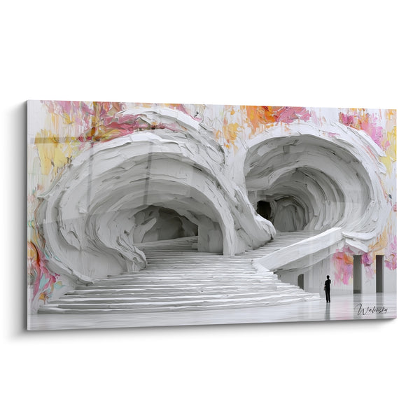 Cuadro Estructura blanca con destellos rosas y dorados - Vertigo monumental - Edición Arquitectura abstracta