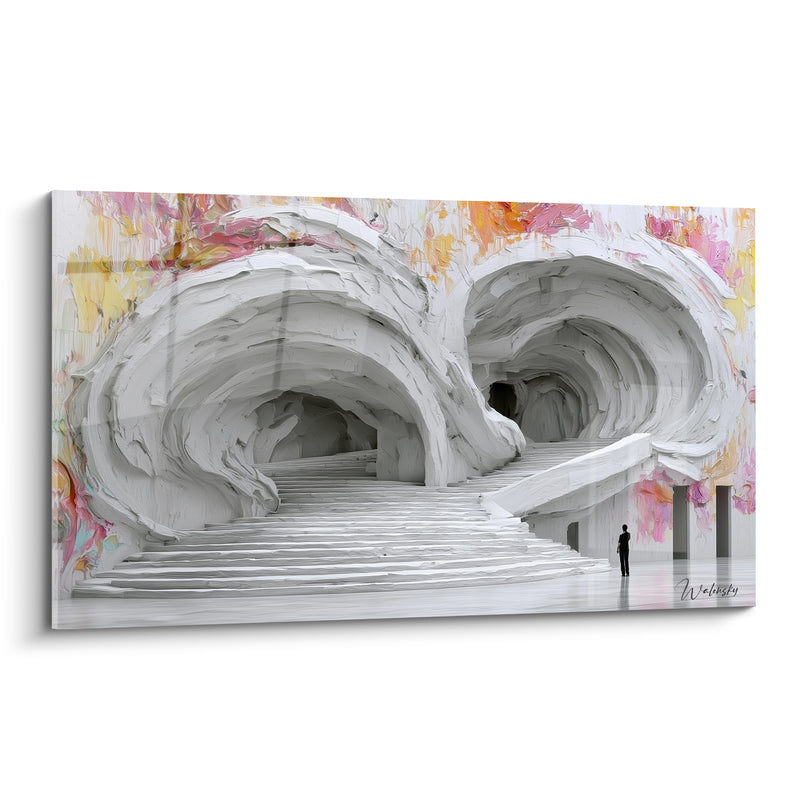 Tableau Structure blanche aux éclats roses et dorés - Vertige monumental - Edition Architecture abstrait