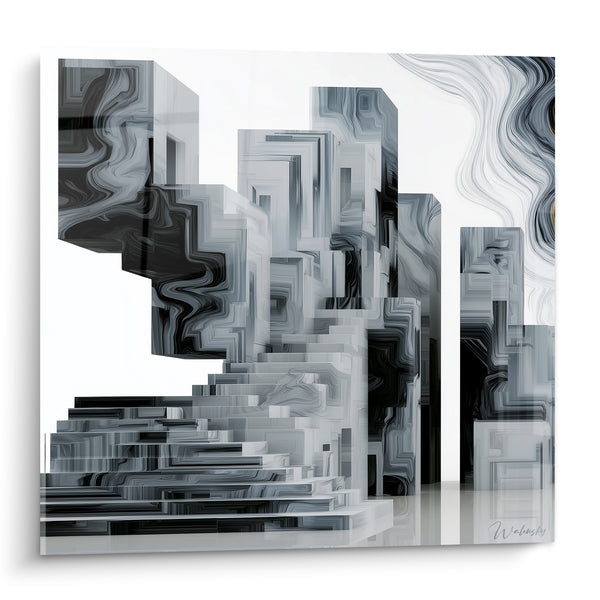 Cuadro Ciudad Fragmentada con Volúmenes Antracita y Gris Mármol - Ciudad en Suspensión - Edición Arquitectura Abstracta