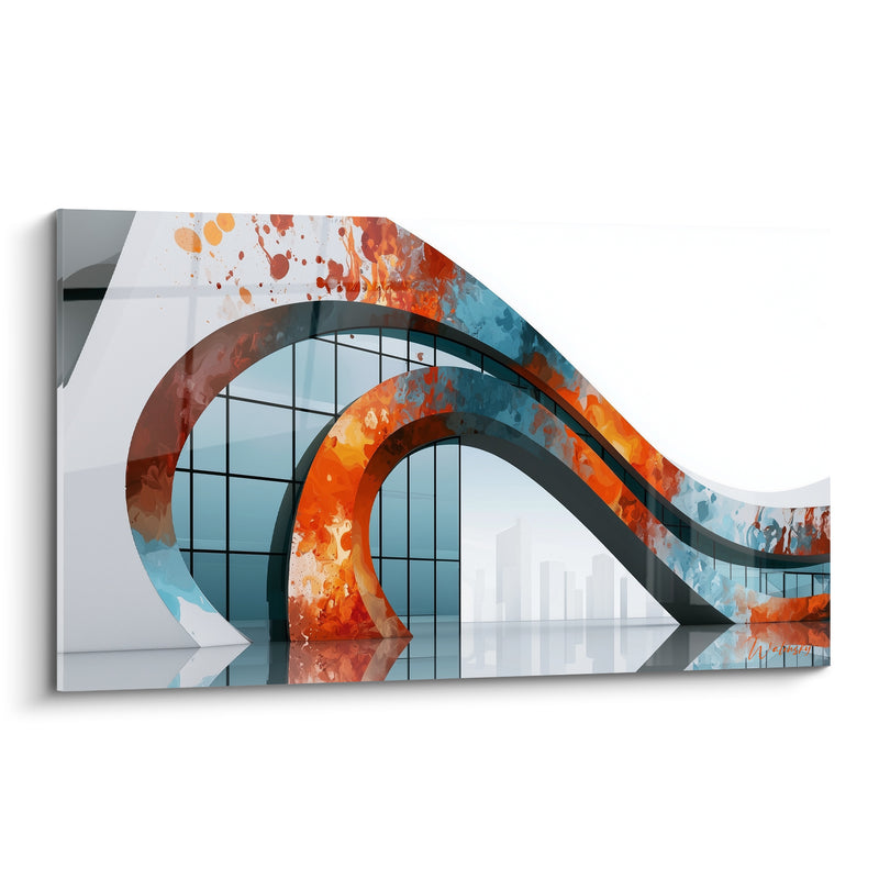 Tableau Structure incurvée orange et bleue - Vague futuriste - Edition Architecture abstrait