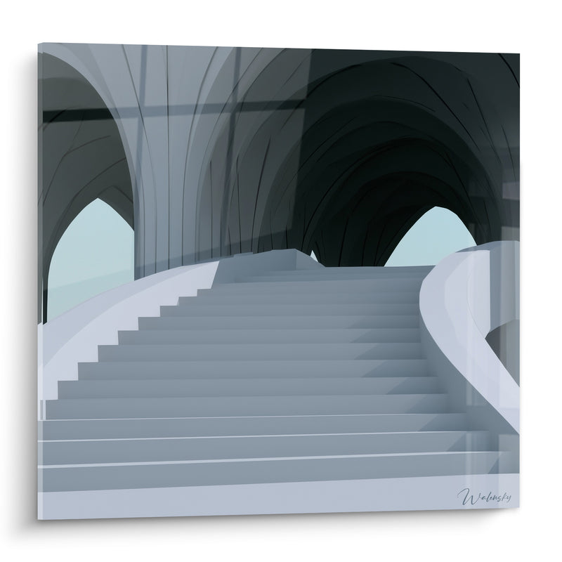 Gemälde Treppe weiß mit Anthrazitbögen - Leise Besteigung - Architektur Edition abstrakt