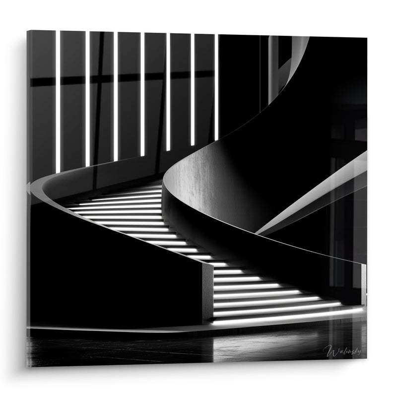 Tableau Escalier noir aux courbes lumineuses - Vertige nocturne - Edition Architecture abstrait