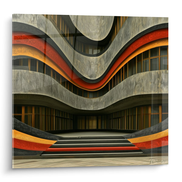 Cuadro Fachada ondulante gris y rojo sinuoso - Ondulación monumental - Edición Arquitectura abstracto