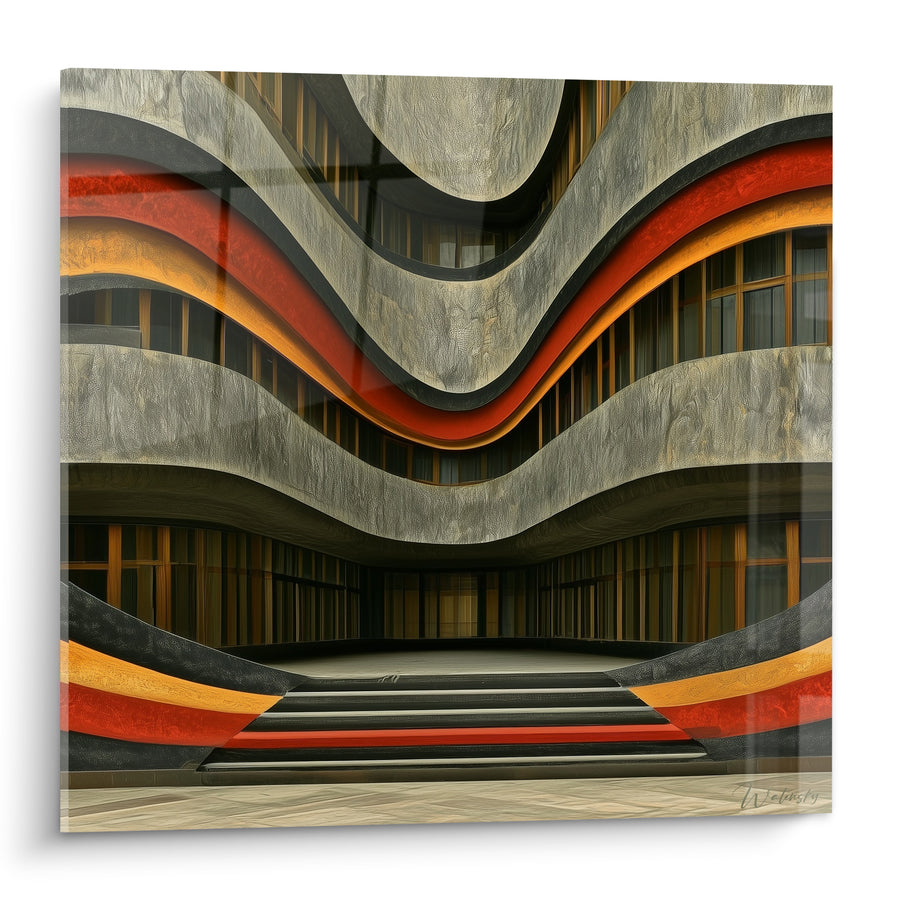 Gemälde Wellenfront in Grau und Rot - Monumentale Welle - Architektur Edition abstrakte Kunst