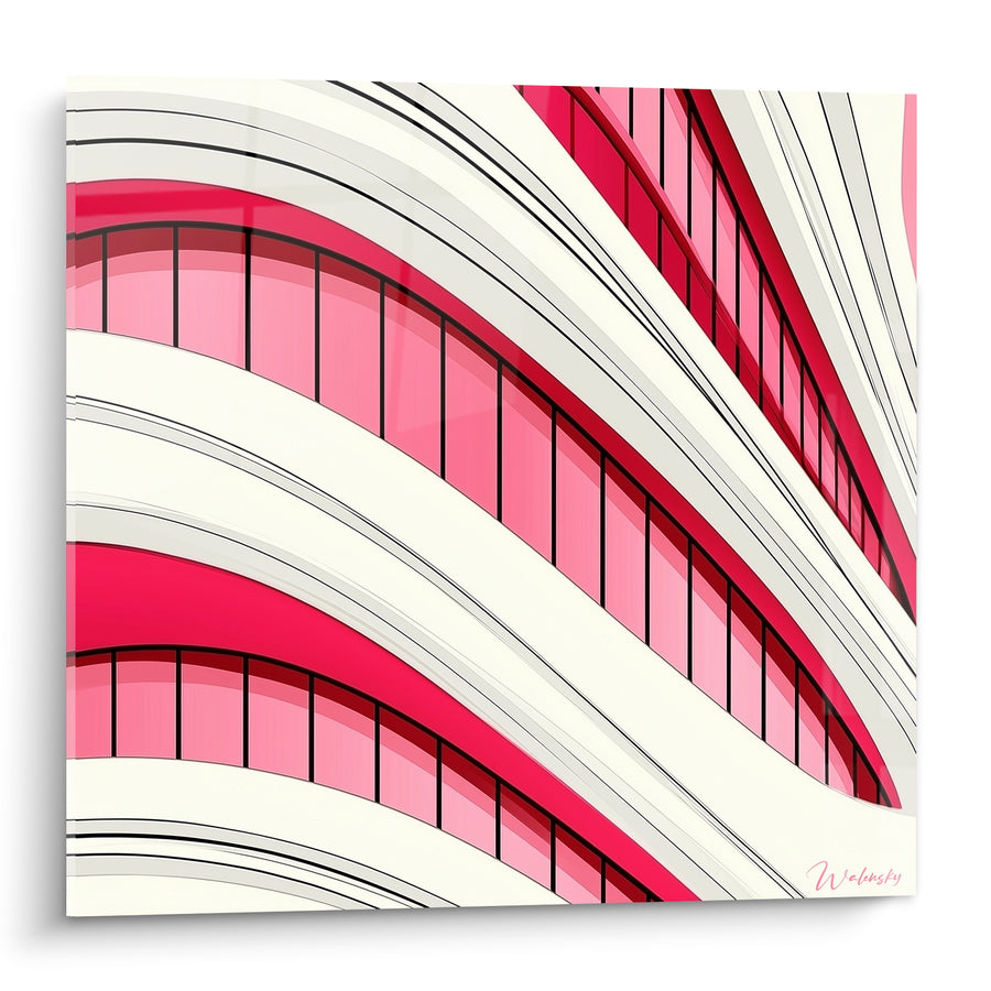 Gemälde Gebogenes Fassadenrosa und Weiß - Architektonische Welle - Edition Architektur Abstrakt