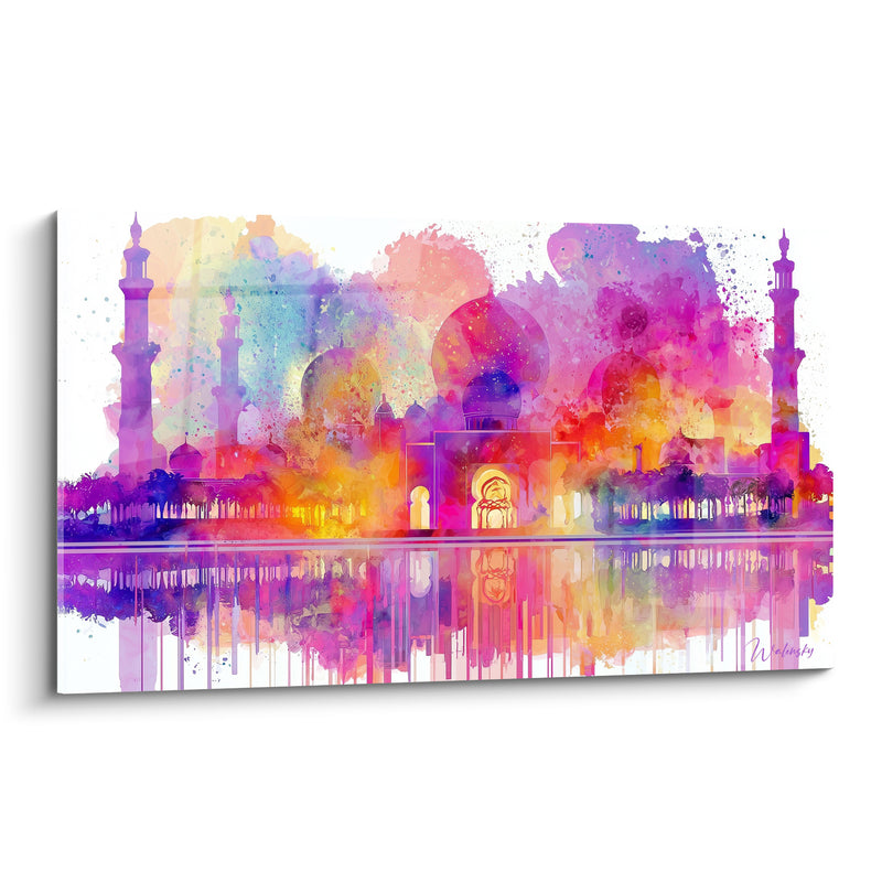 Tableau Mosquée violette aux dômes dorés - Éveil oriental - Edition Architecture abstrait