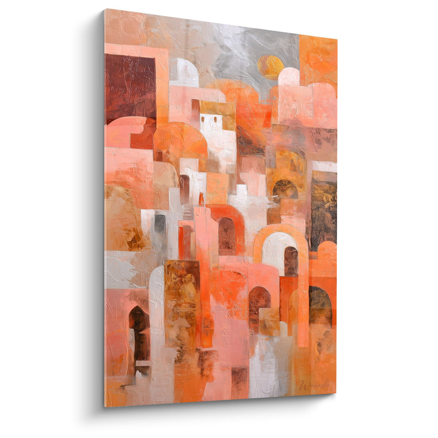 Tableau Architecture Abstraite Orange et Terracotta - Cité Lumineuse - Edition Feng shui Sud-Ouest Terre