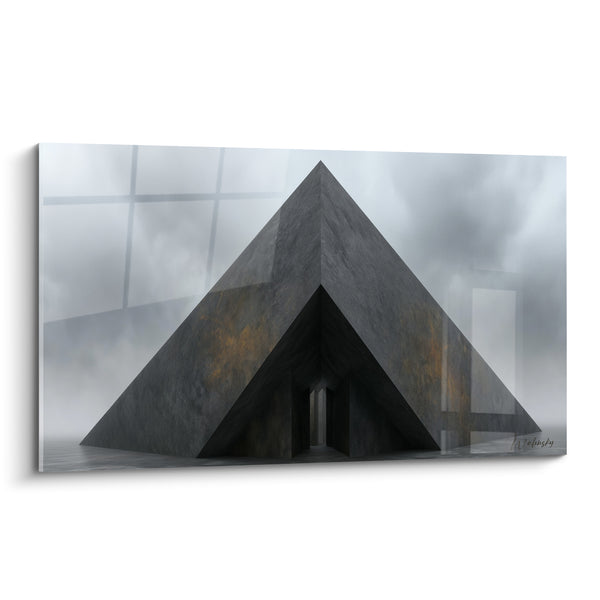 Cuadro Pirámide Antracita y Bruma Gris - Umbral del Misterio - Edición Arquitectura Abstracta