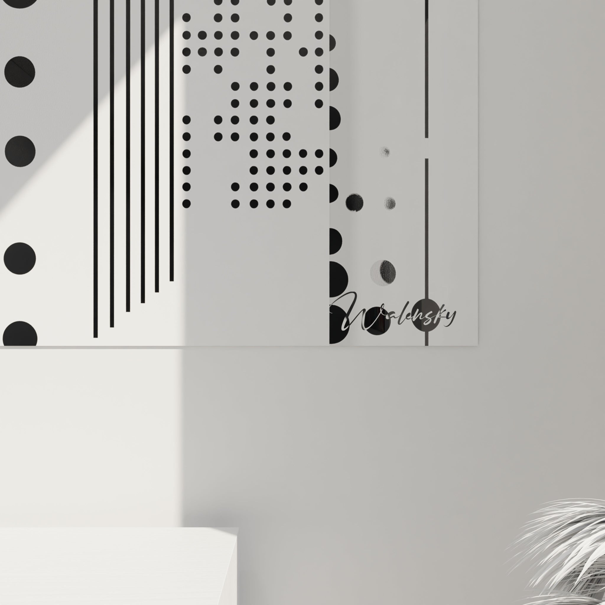 Tableau tacheté noir et blanc de Walensky avec des motifs géométriques modernes