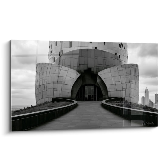Sculptural Building Artwork in Gray and White with Path Leading to Entrance - Monumental Threshold - Architecture Edition
