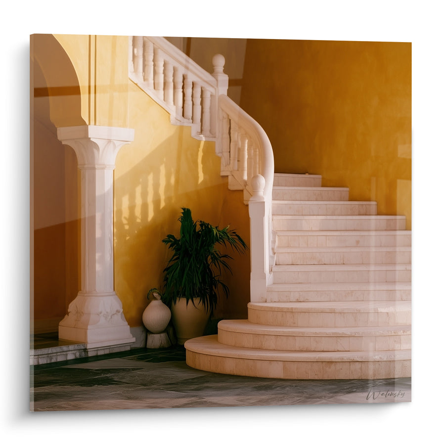 Gemälde Treppe Kurve Ocker und Creme Goldene Wand - Goldenes Schweigen - Architektur Edition