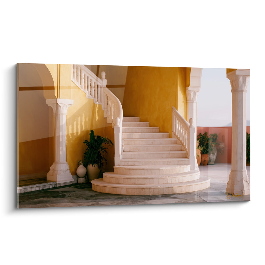Gemälde Treppe Ocker und Weiß Marmor - Südländische Sanftheit - Architektur Edition