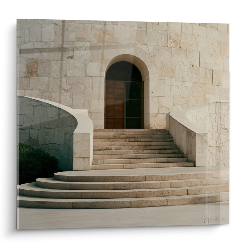 Tableau Escalier pierre beige et porte cintrée - Seuil silencieux - Edition Architecture