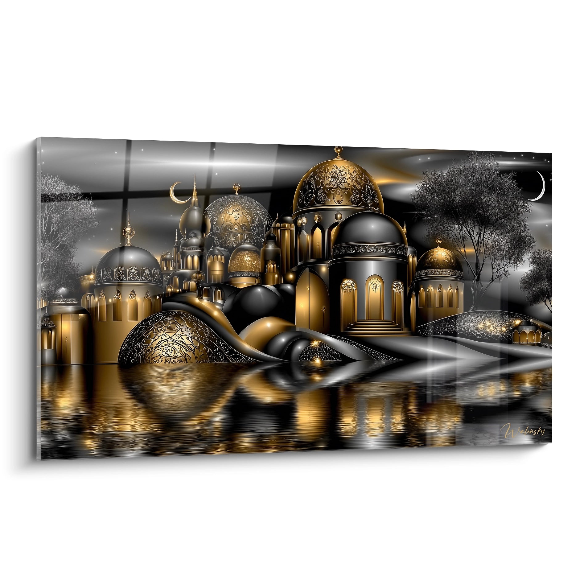 Tableau mural architecture orientale dorée avec dômes et minarets édition l'or noir