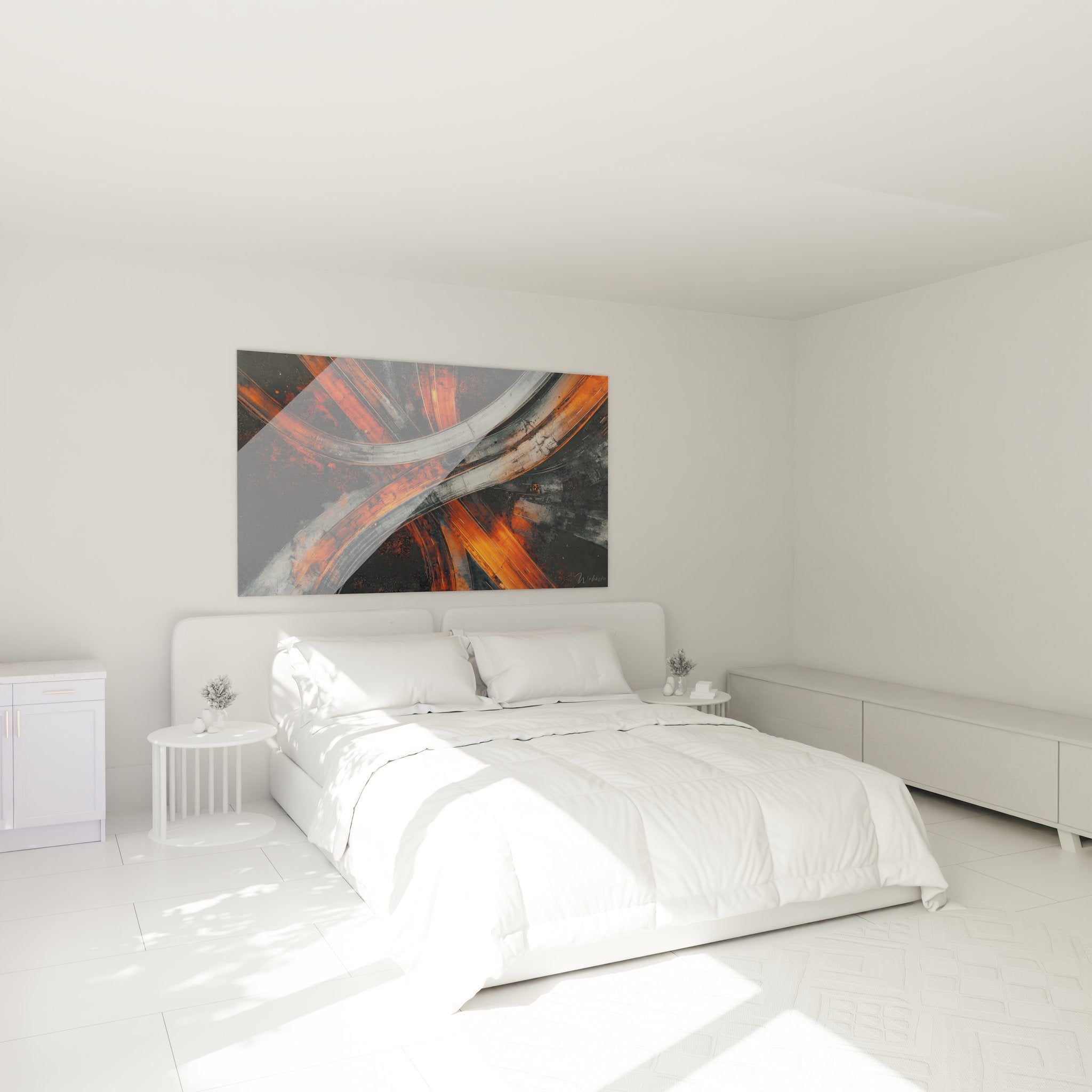 Décoration murale chambre avec tableau échangeur autoroutier abstrait, ambiance contemporaine design urbain