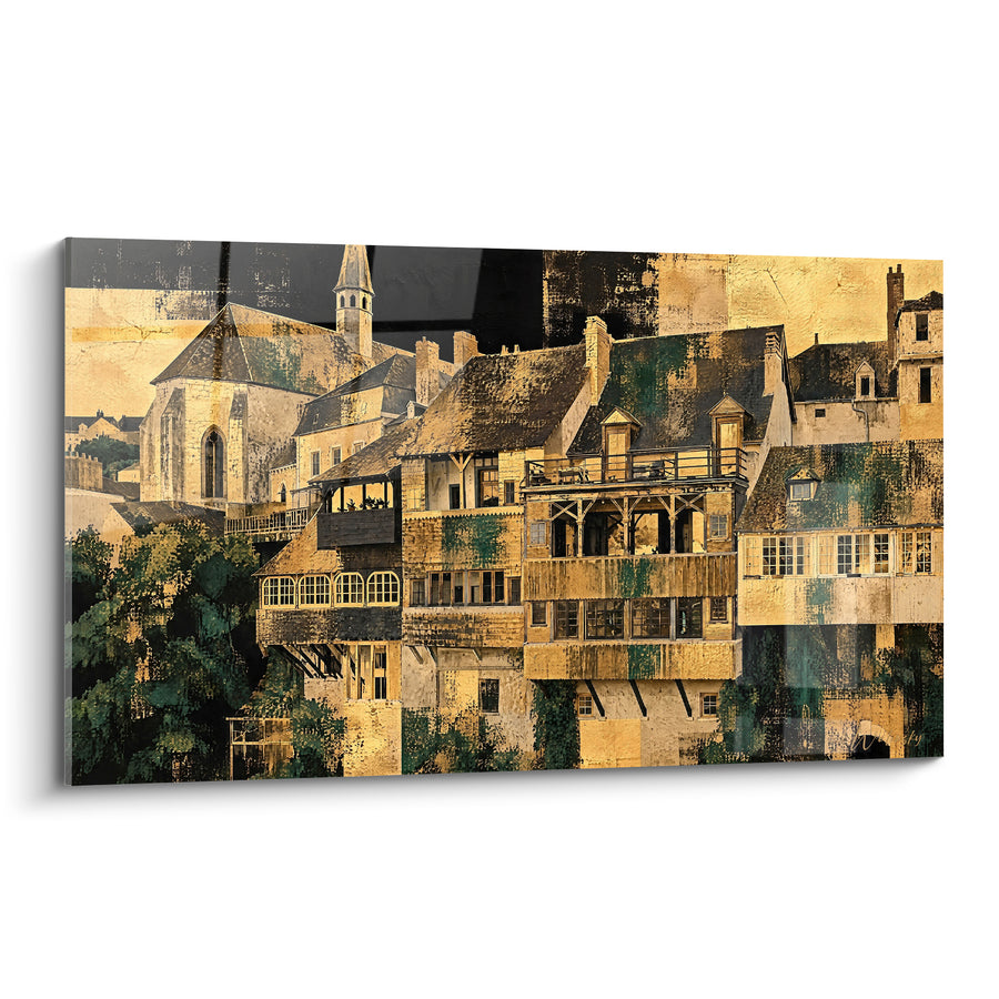 Painting Stilt Houses in Gold and Green - Memory of an Old Town - Argenton-Sur-Creuse Edition, Centre-Val De Loire, France