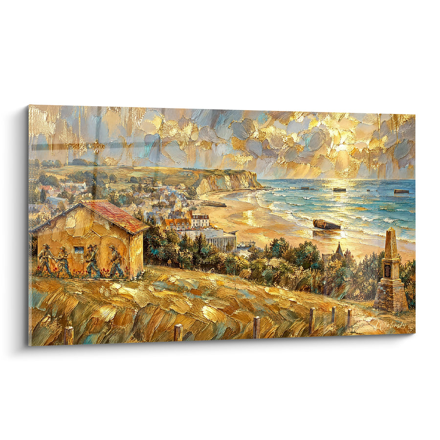 Gemälde Goldener Strand mit Landungsrelikten - Erinnerung an die Küste - Edition Arromanches-les-Bains Normandie Frankreich