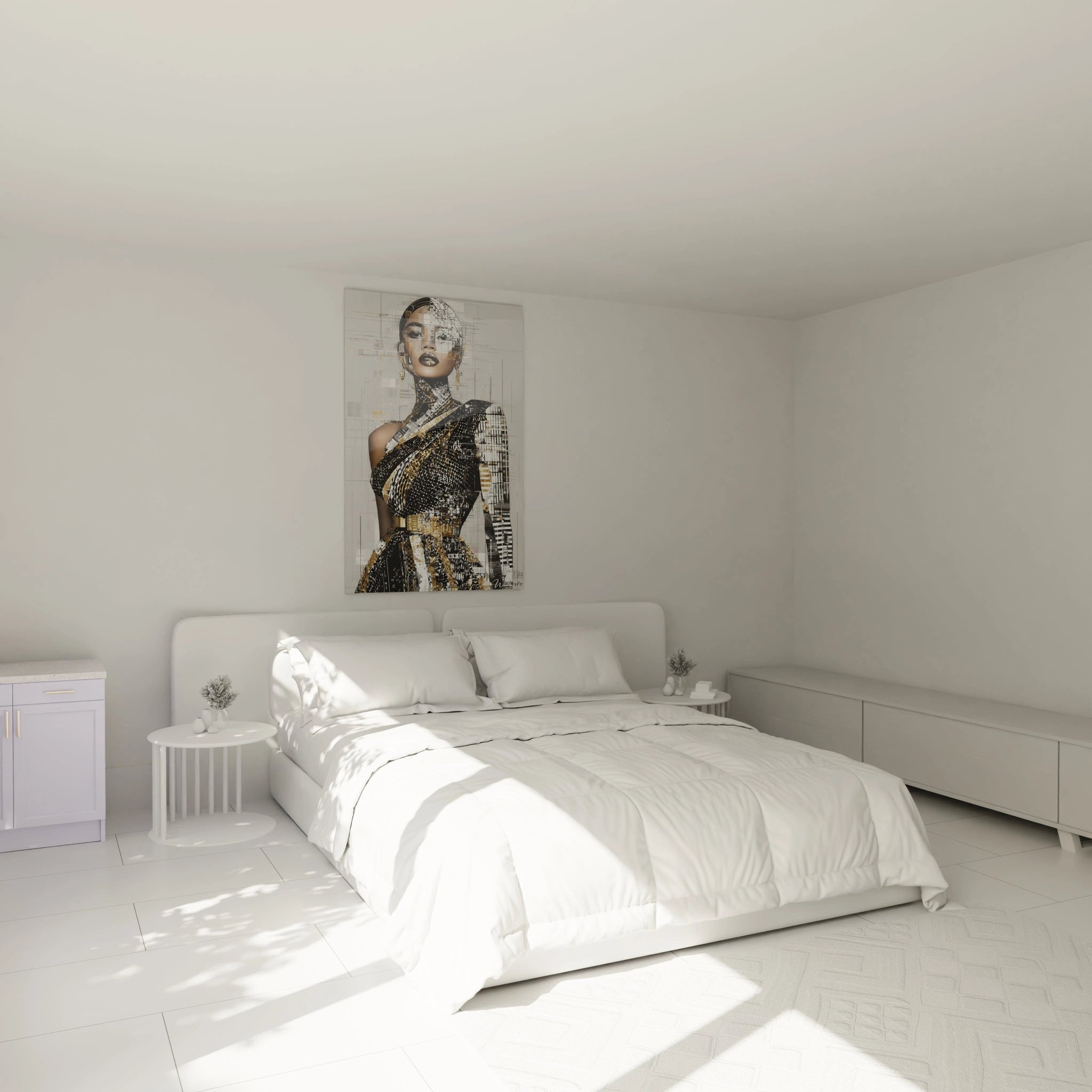 Tableau art conceptuel femme de Walensky, décorant un espace de chambre lumineux et moderne