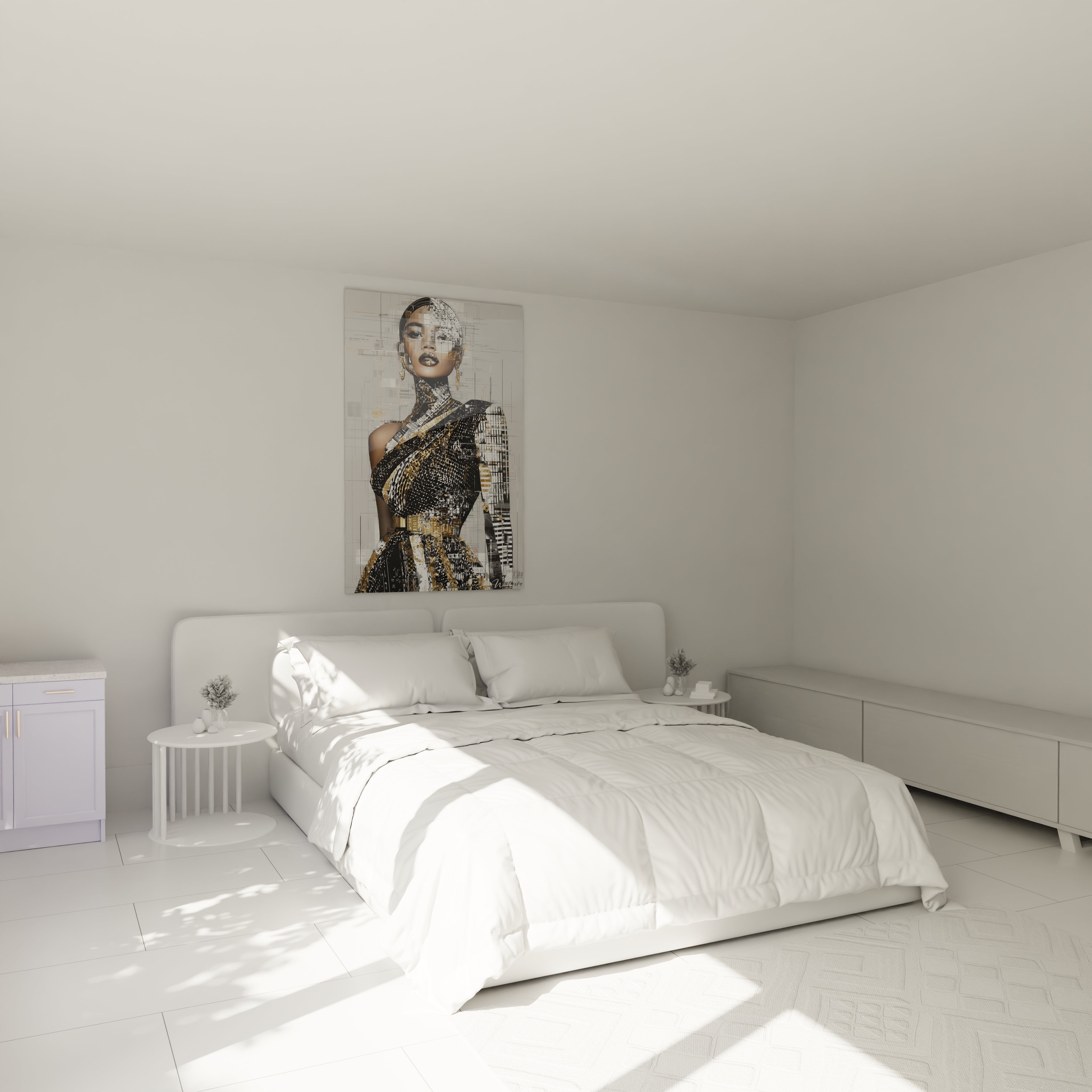Tableau art conceptuel femme de Walensky, décorant un espace de chambre lumineux et moderne