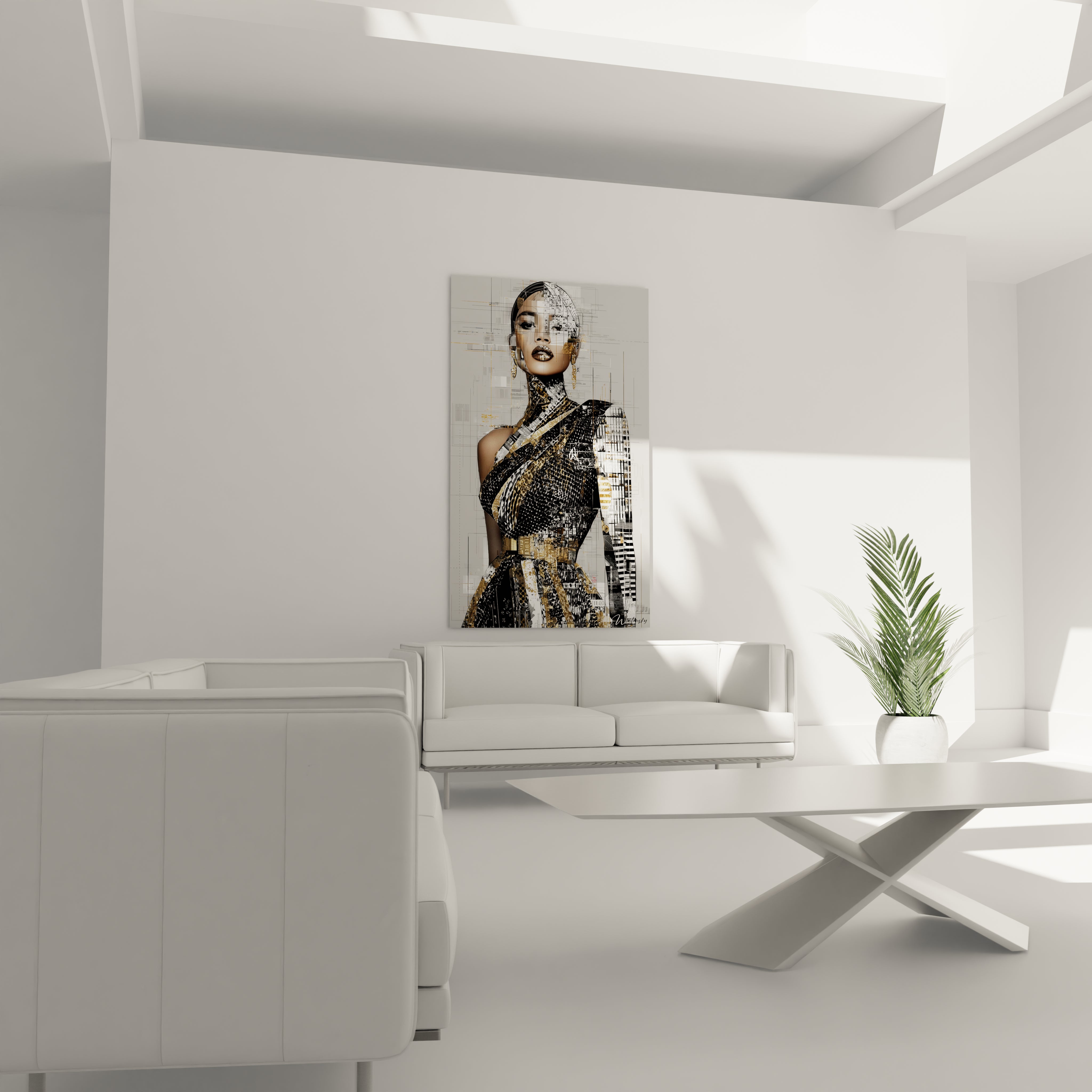 Tableau art conceptuel femme de Walensky dans un intérieur moderne avec un mobilier élégant