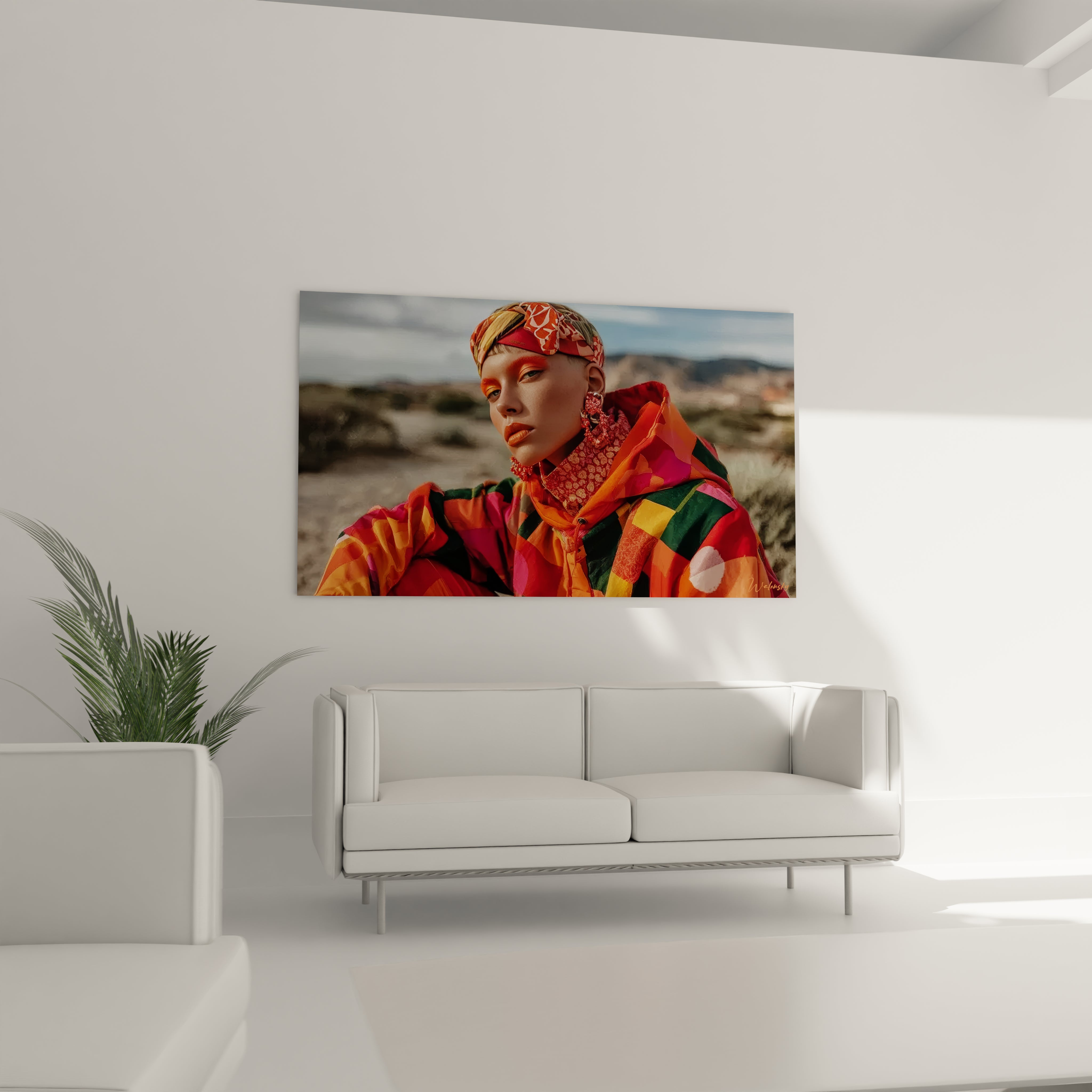 Tableau art ethnique moderne de Walensky avec des couleurs vives et un portrait stylisé