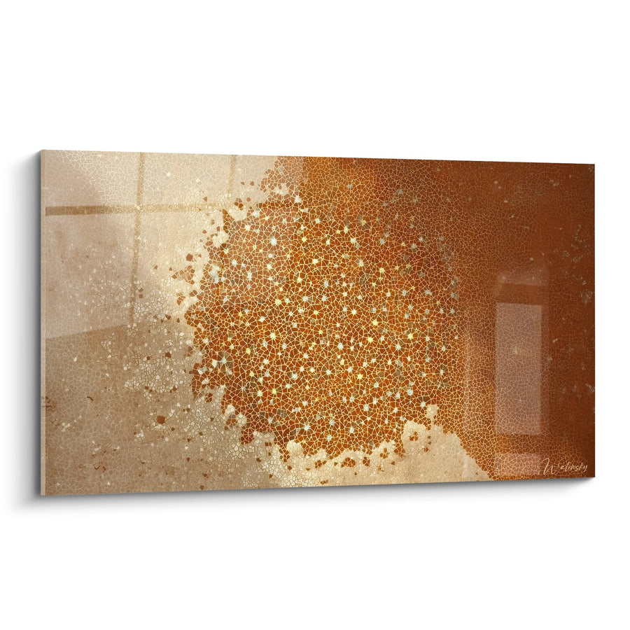 Tableau Motifs Géométriques Dorés sur Fond Ocre et Beige - Lumière Sacrée - Edition Art Islamique