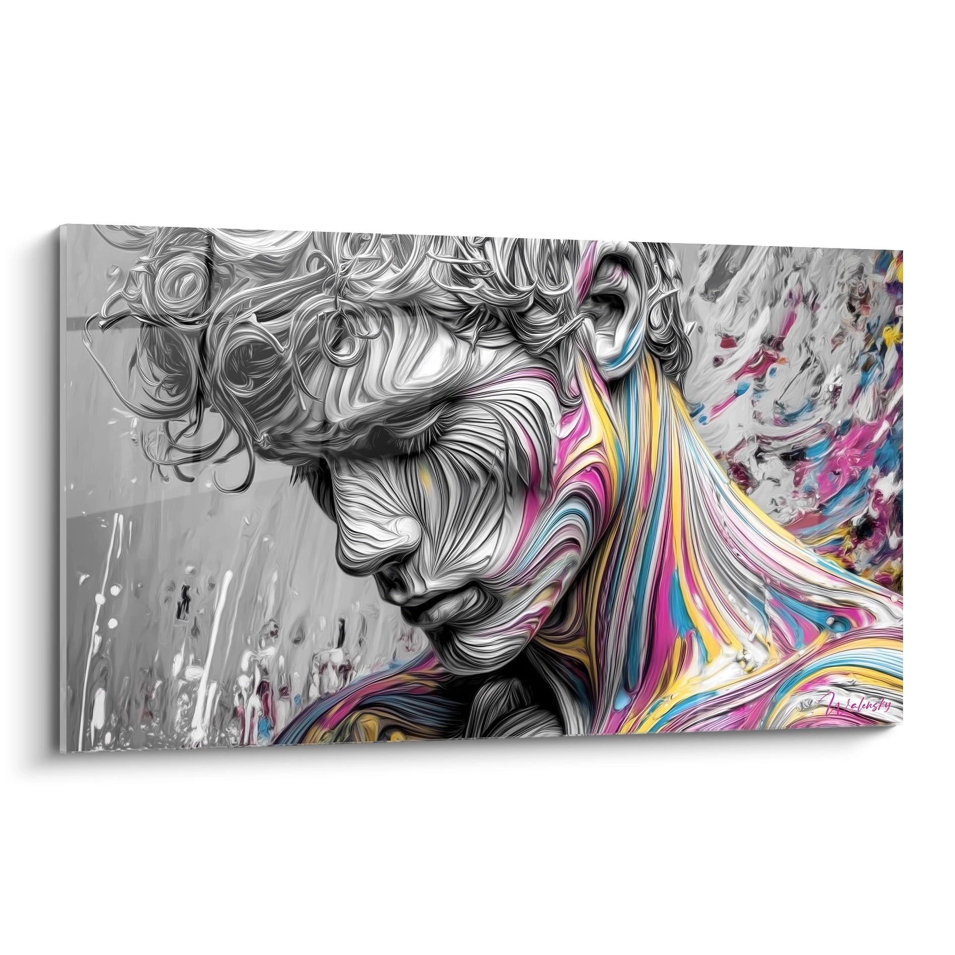 Tableau art masculin moderne de Walensky représentant un portrait stylisé en couleurs vives