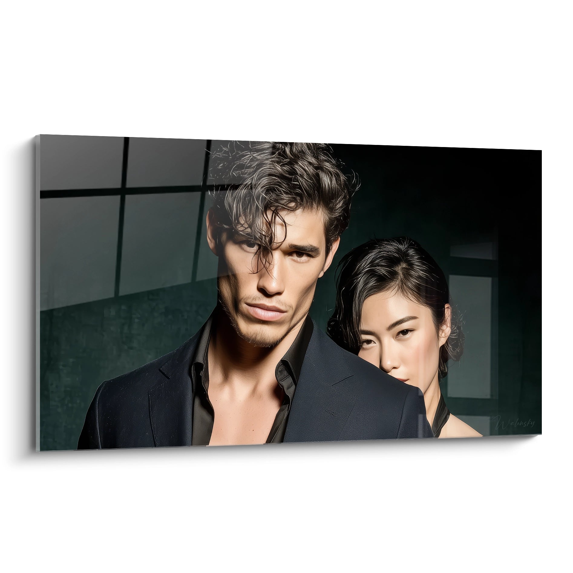Tableau art mural duo mode avec un homme et une femme dans un style élégant et contemporain