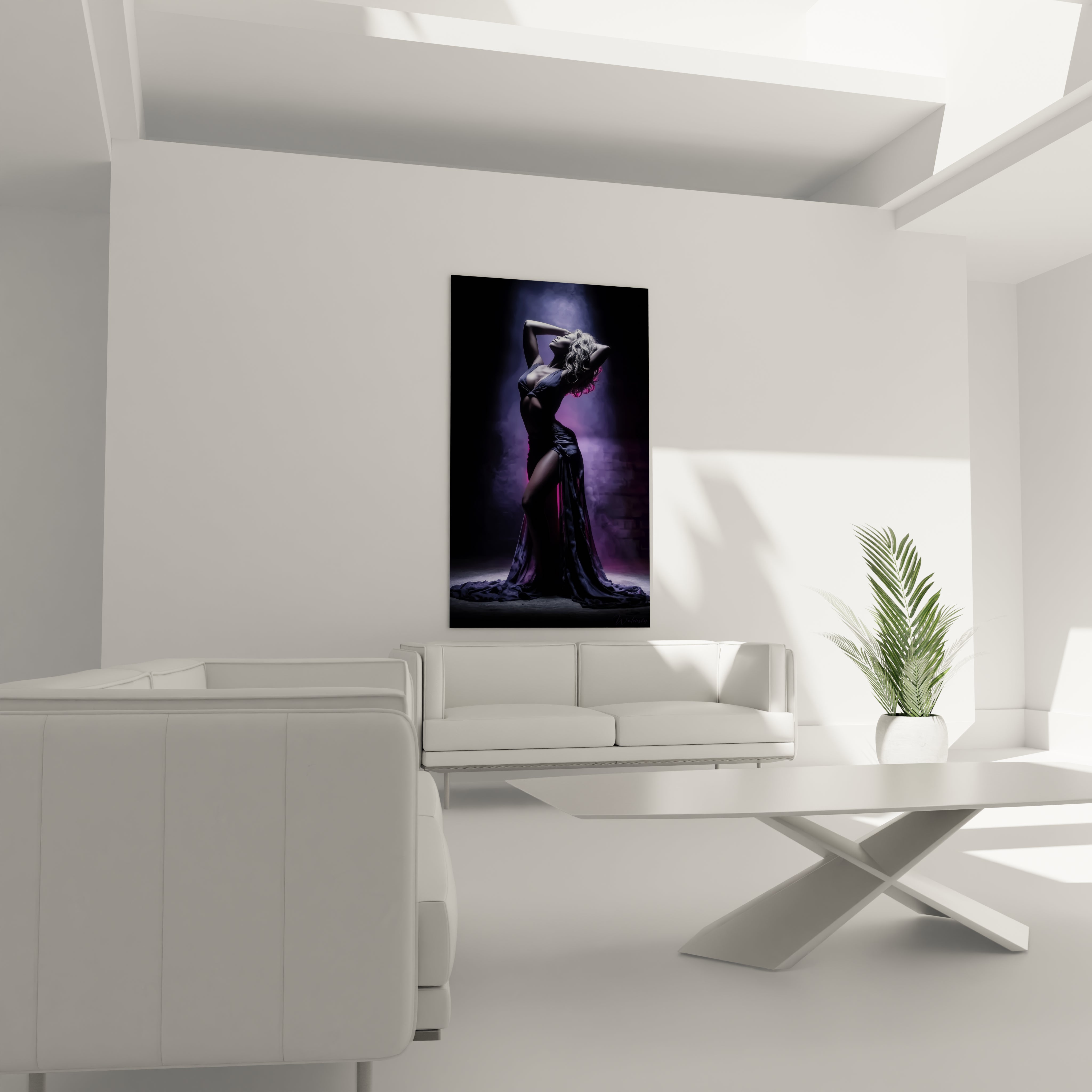 Tableau art mural femme élégante en robe noire, parfait pour une décoration intérieure moderne