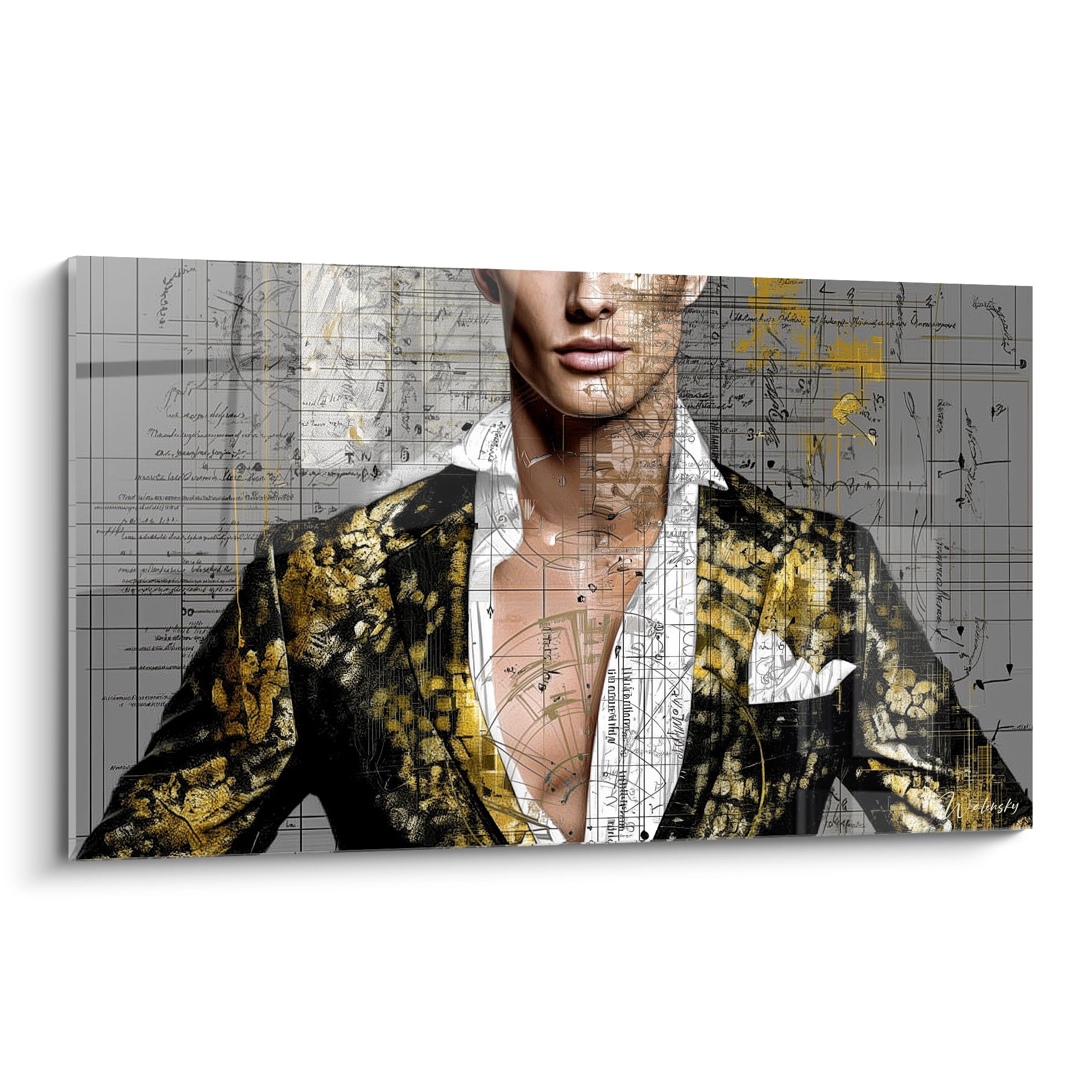 Tableau art mural gentleman avec un homme en costume élégant sur fond artistique contemporain