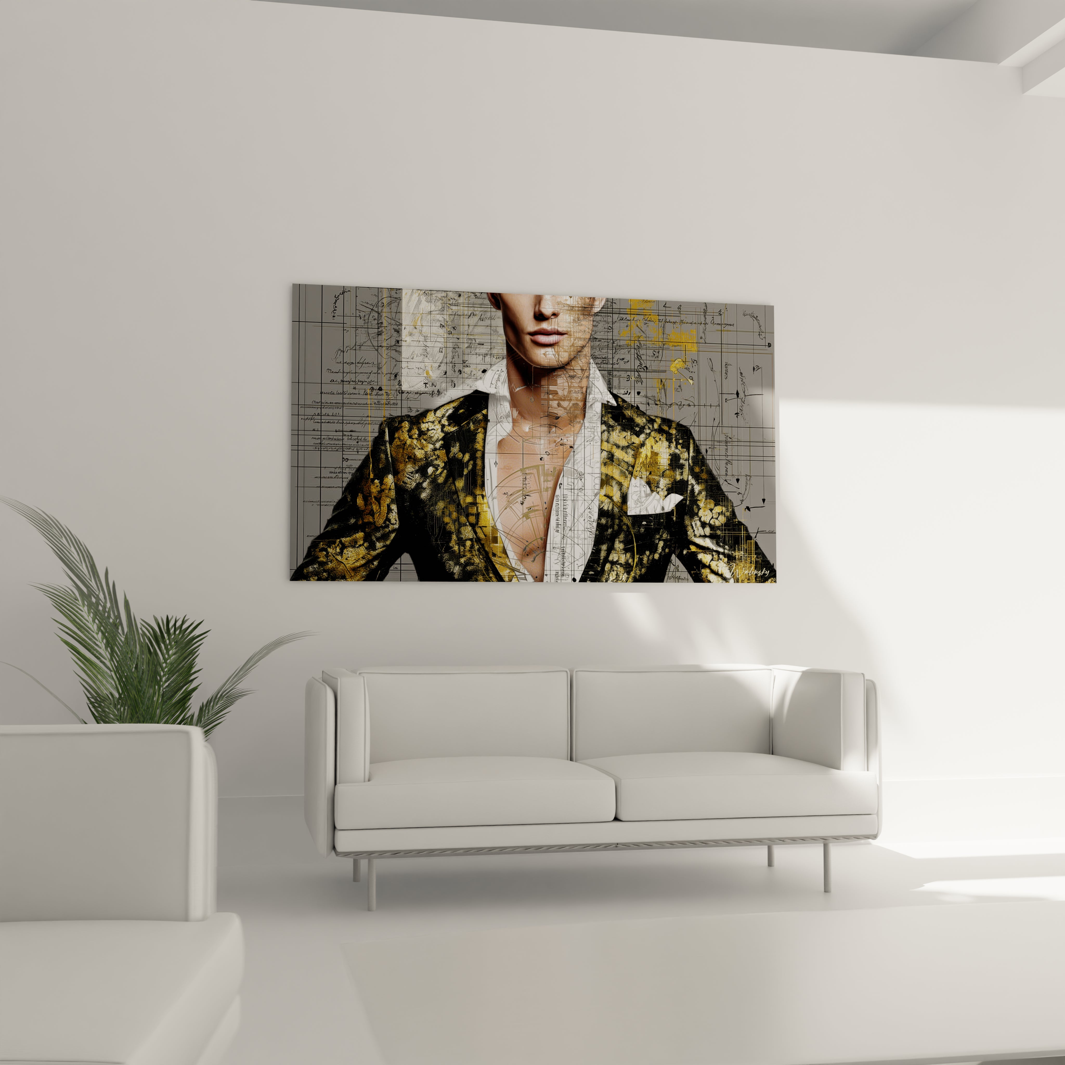 Tableau art mural gentleman au style contemporain, décorant un salon moderne avec une ambiance élégante