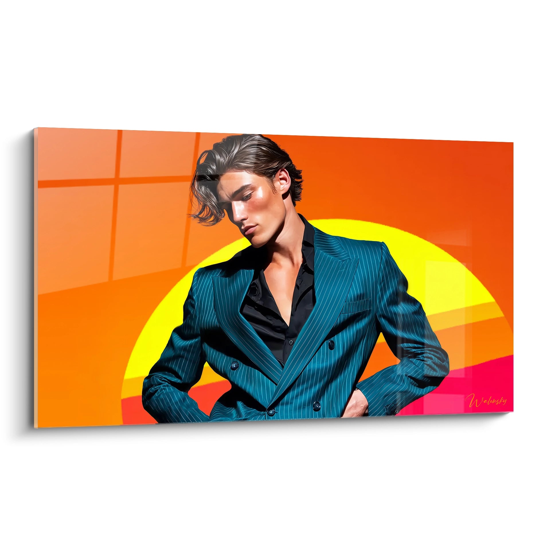 Tableau art mural masculin représentant un homme stylé en costume sur fond coloré
