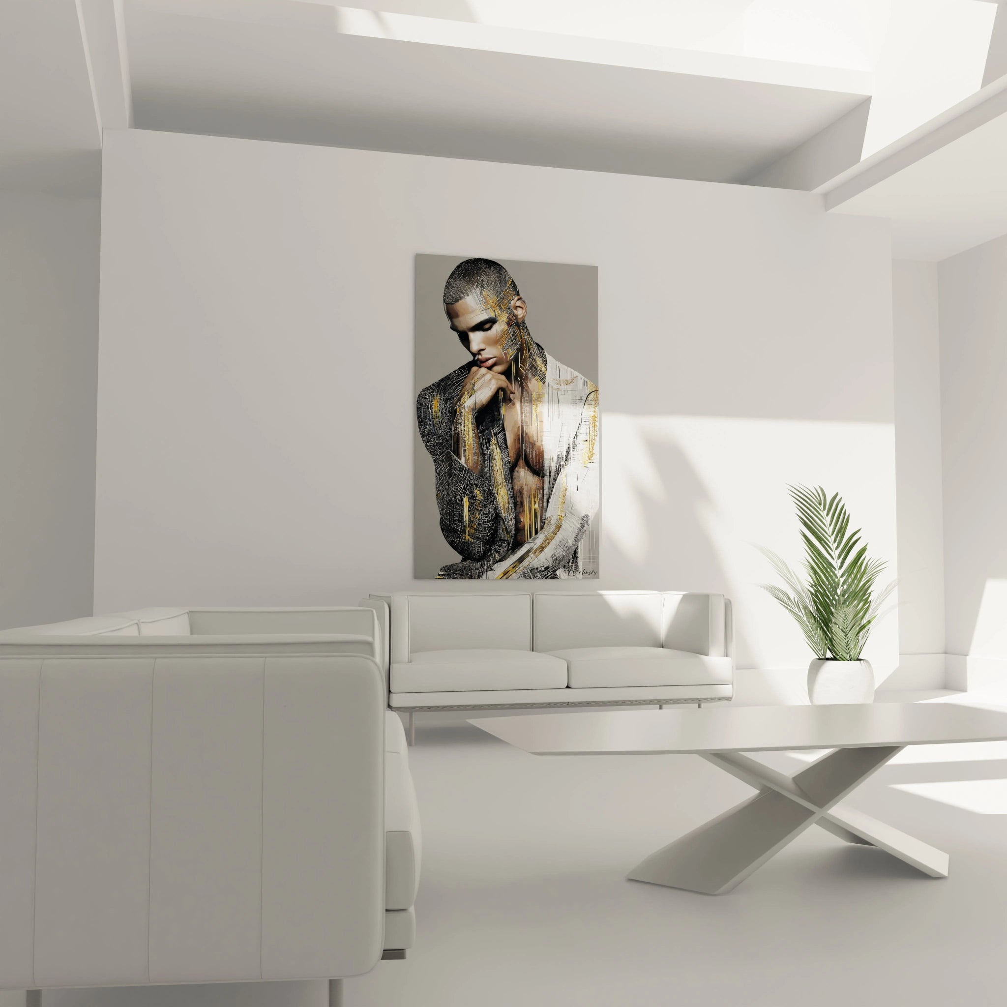 Tableau mural art numérique beauté masculine de Walensky, décor moderne pour salons élégants