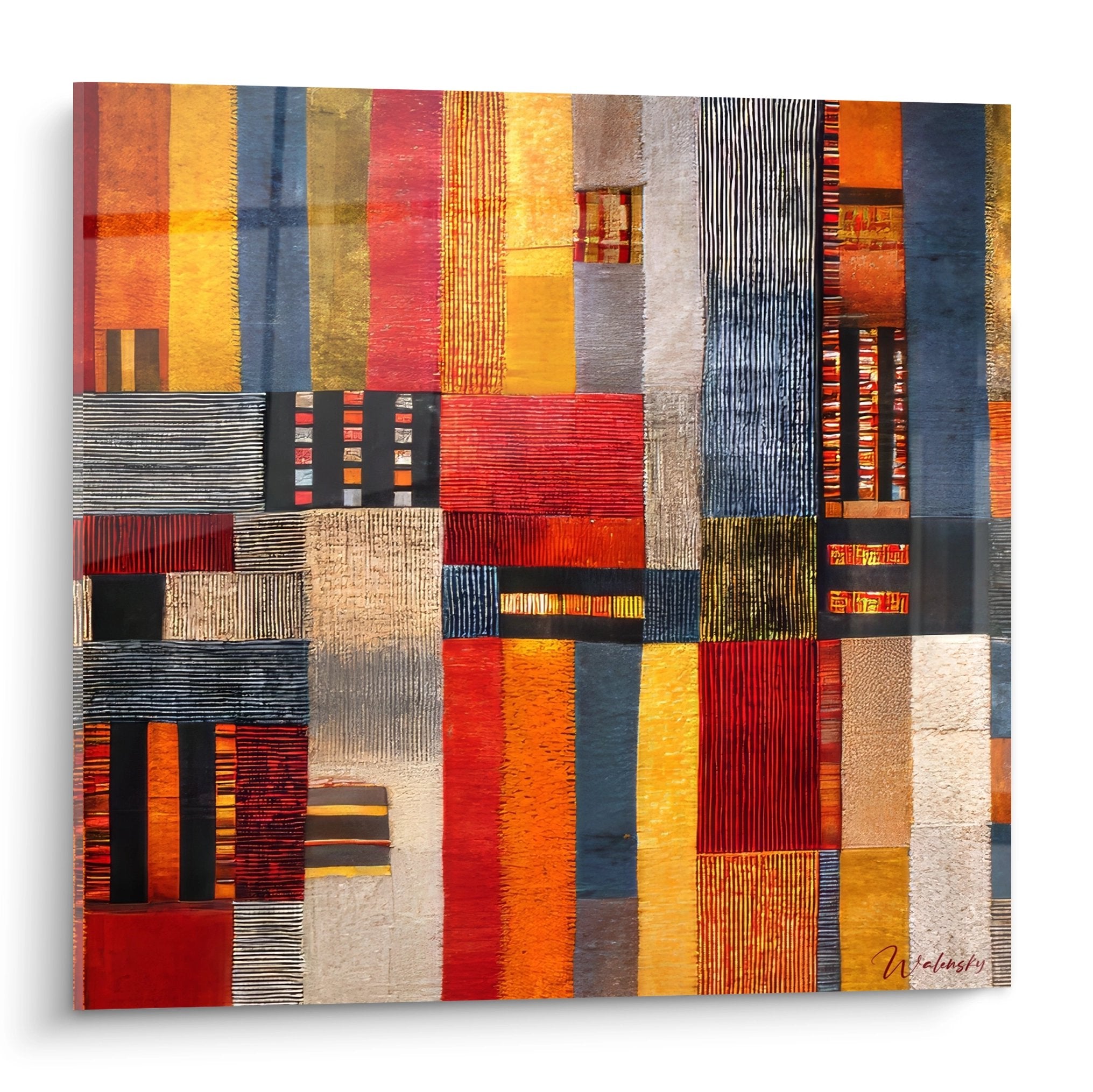 Tableau art tribal africain géométrique aux motifs colorés ethniques traditionnels contemporains