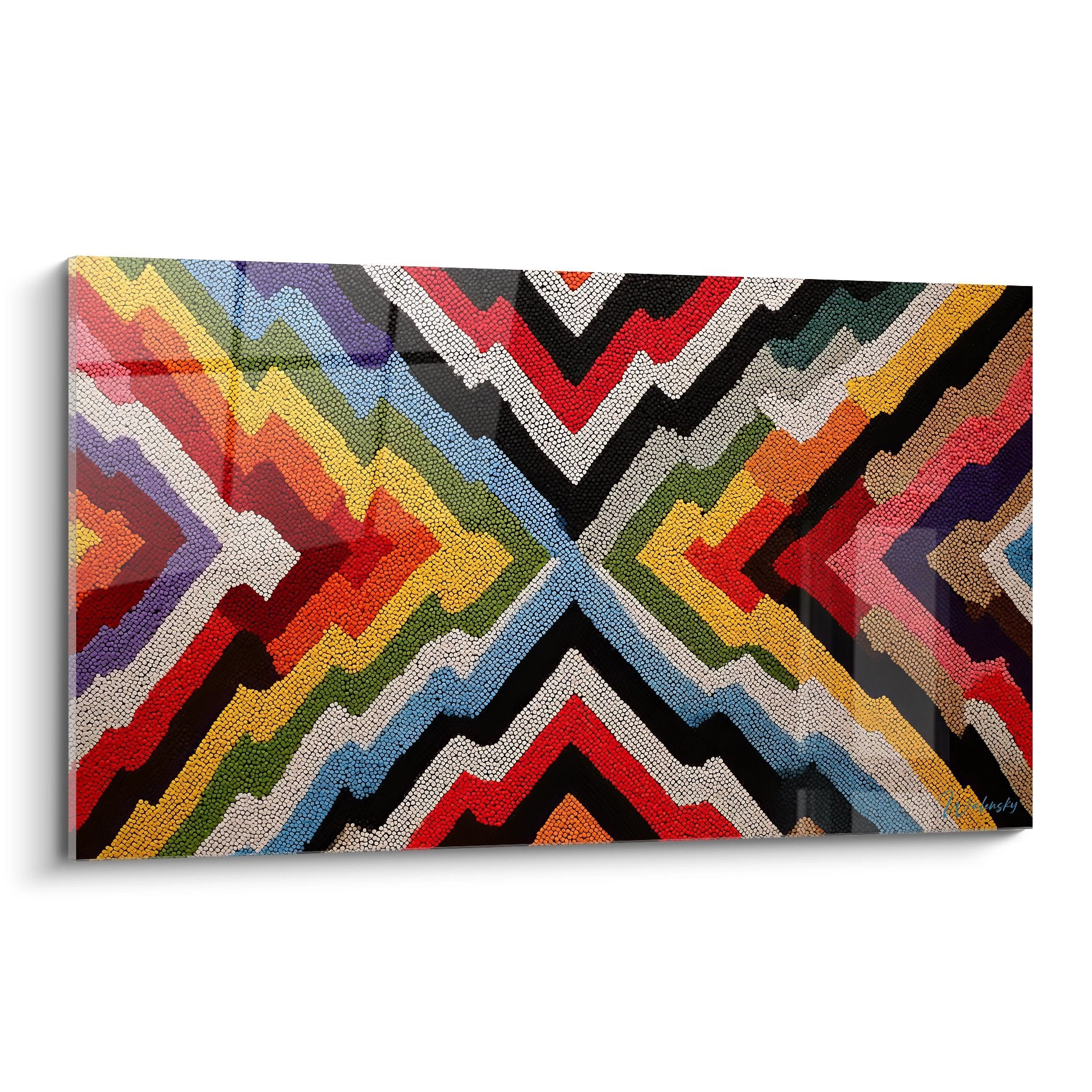 Tableau art tribal africain motifs géométriques multicolores chevrons tissage ethnique décoratif