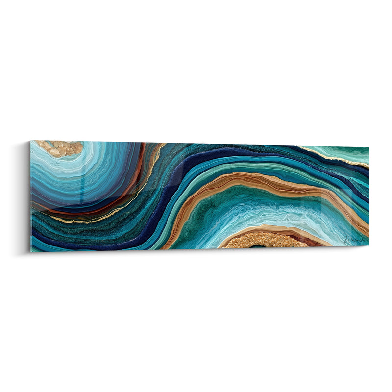 Tableau Agate bleu turquoise et doré veiné - Veines de la terre - Edition Artistique abstrait