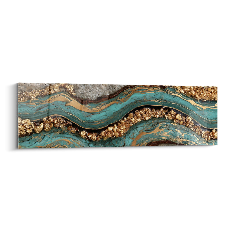 Tableau Vagues d'agate turquoise et dorée - Filon précieux - Edition Artistique abstrait