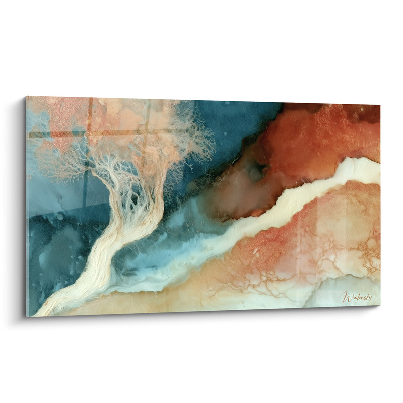 Tableau Arbre racines bleu marine et terracotta - Delta silencieux - Edition Artistique abstrait
