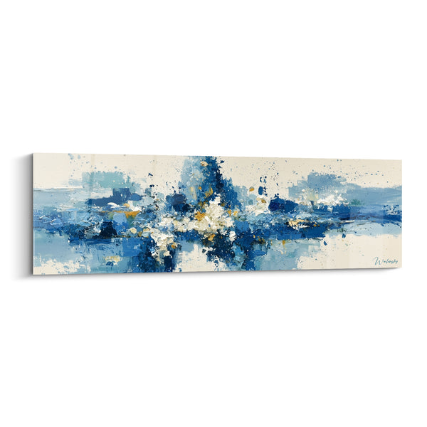 Blue and Gold Splatter Painting on Canvas - Frozen Foam - Artistic Abstract Edition