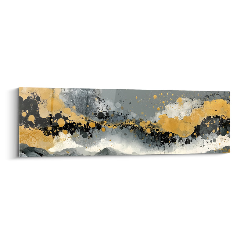 Tableau Vagues bulles dorées et anthracite - Marée minérale - Edition Artistique abstrait