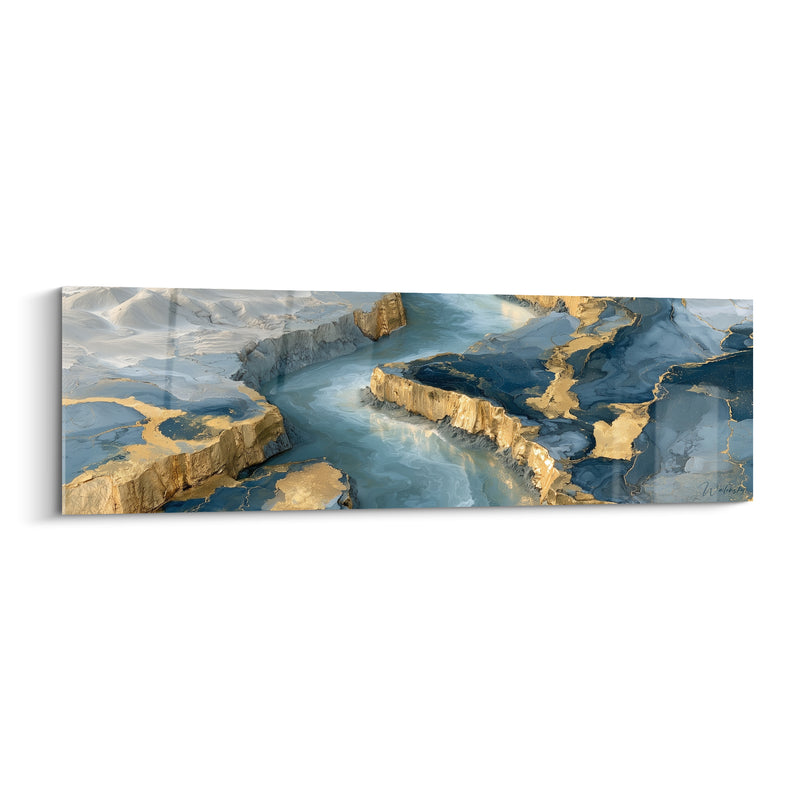 Tableau Canyon bleu et doré vue aérienne - Survol glacé - Edition Artistique abstrait