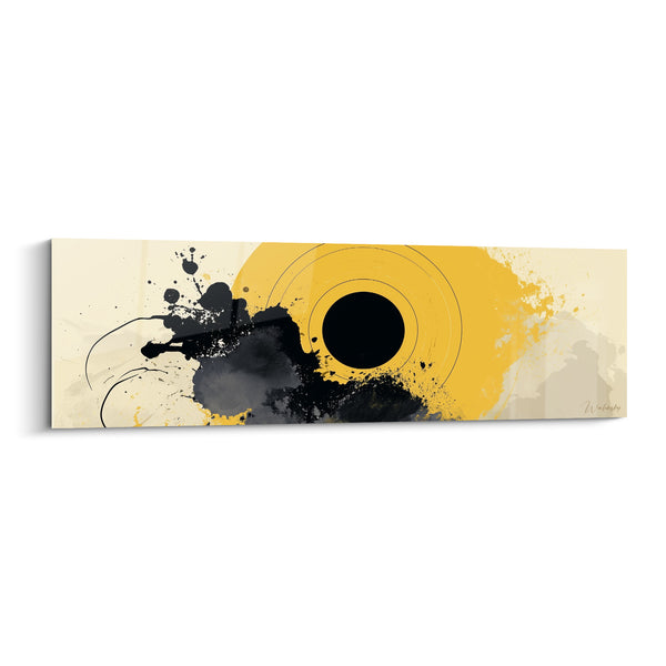 Black and Yellow Circle Painting with Ink Splashes - Concentric Golden Rings - Artistic Abstract Edition