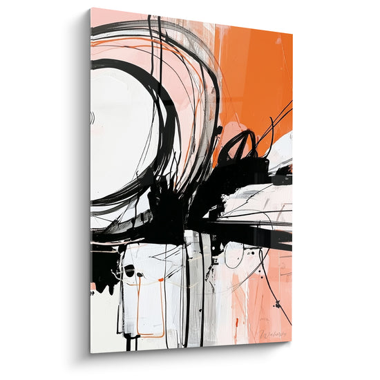 Black and Orange Circle Painting with Whipped Strokes - Ink Splashes Gestural - Artistic Abstract Edition
