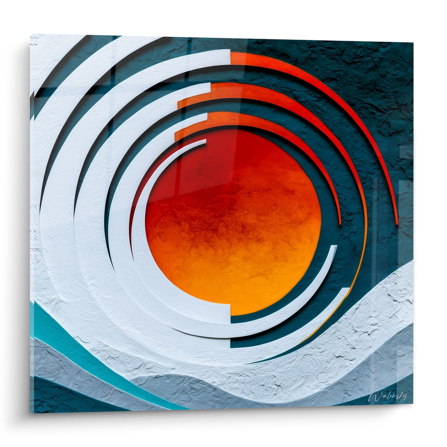 Gemälde Konzentrische Kreise Weiß und Orange - Auge des Wirbels - Künstlerische Edition Abstrakt