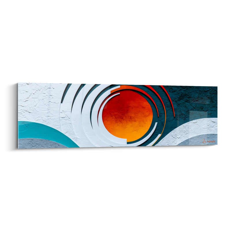 Tableau Sphère orange et blanc anneaux concentriques - Éclipse en relief - Edition Artistique abstrait