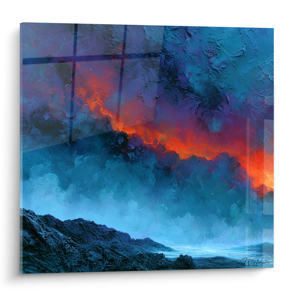 Burning Horizon Blue and Orange Artwork - Suspended Storm - Abstract Artistic Edition