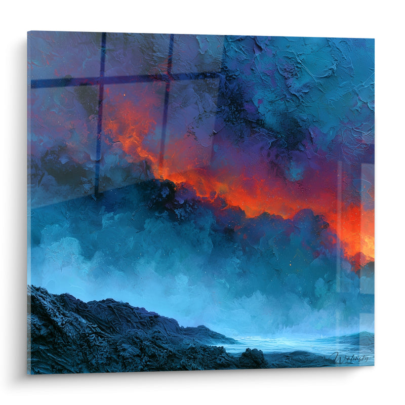 Tableau Horizon embrasé bleu et orange - Tempête suspendue - Edition Artistique abstrait