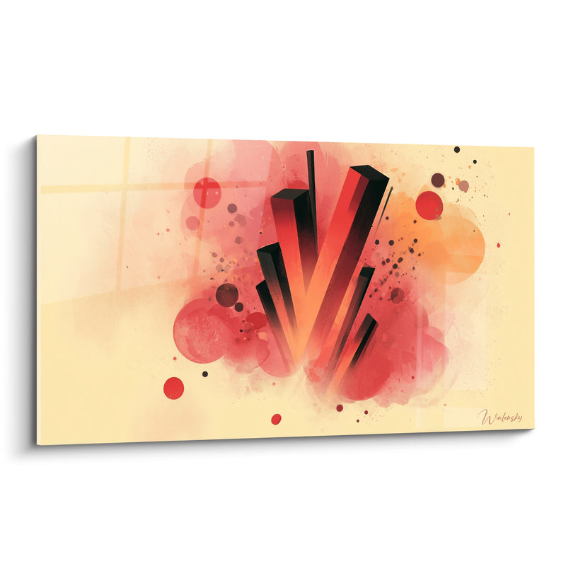 Tableau Colonnes rouges et noires en éventail - Éruption figée - Edition Artistique abstrait