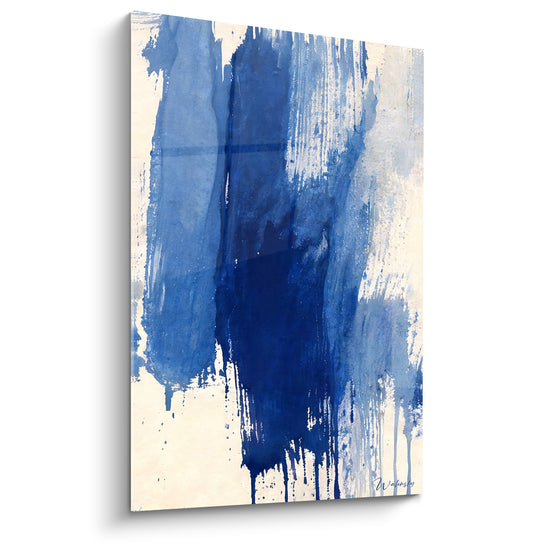 Tableau Coulures bleu indigo sur fond ivoire - Averse suspendue - Edition Artistique Abstrait
