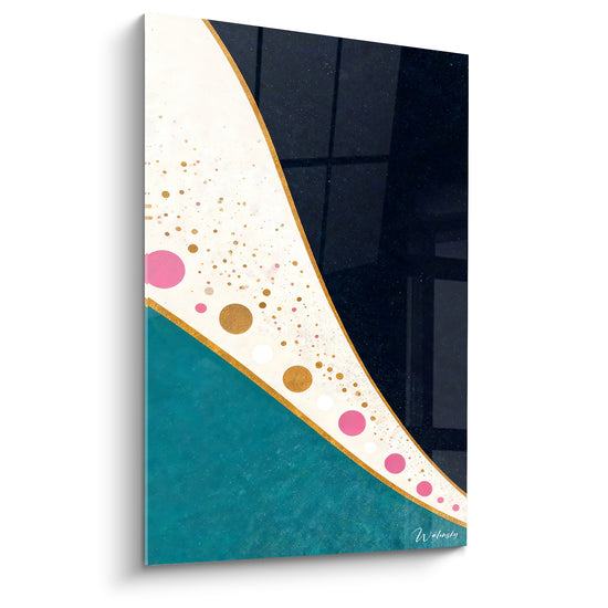 Tableau Courbe dorée entre anthracite et sarcelle - Rivage céleste - Edition Artistique Abstrait